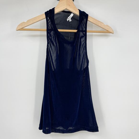 PRISCAVera | NWT Racerback Tank Top in Navy Sheer Velvet XS - Picture 2 of 7